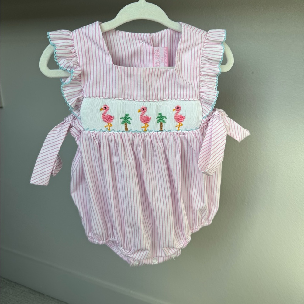 Pink Striped Bubble with Flamingo Embroidery
